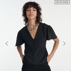 NWT Kooples Black V-Neck Crepe Peplum Top With Ruffle Sleeves